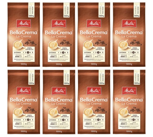8x Melitta BellaCrema La Crema 1 kg ziarnista